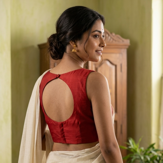 Cherry Red Boat-Neck Blouse