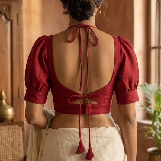 Aparajita Halter Tie-Back Puff-Sleeve Blouse