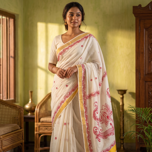 Kamala Handpainted Kolka South Cotton Saree